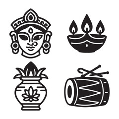 Durga maa face vector illustration with fierce cartoon eyes, perfect for a modern tattoo design or logo
