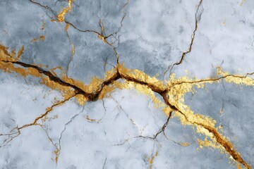 Visual metaphor of nanotech repairing cracked surface, glacier gray and golden yellow, creative editorial 