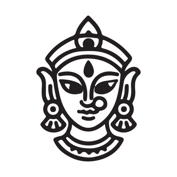 Durga maa face vector illustration with fierce cartoon eyes, perfect for a modern tattoo design or logo