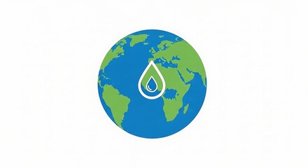 Global water conservation concept with a planet Earth icon and a central water drop symbol, representing environmental protection and sustainability efforts worldwide