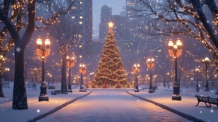 Magical Christmas Night in the City Park