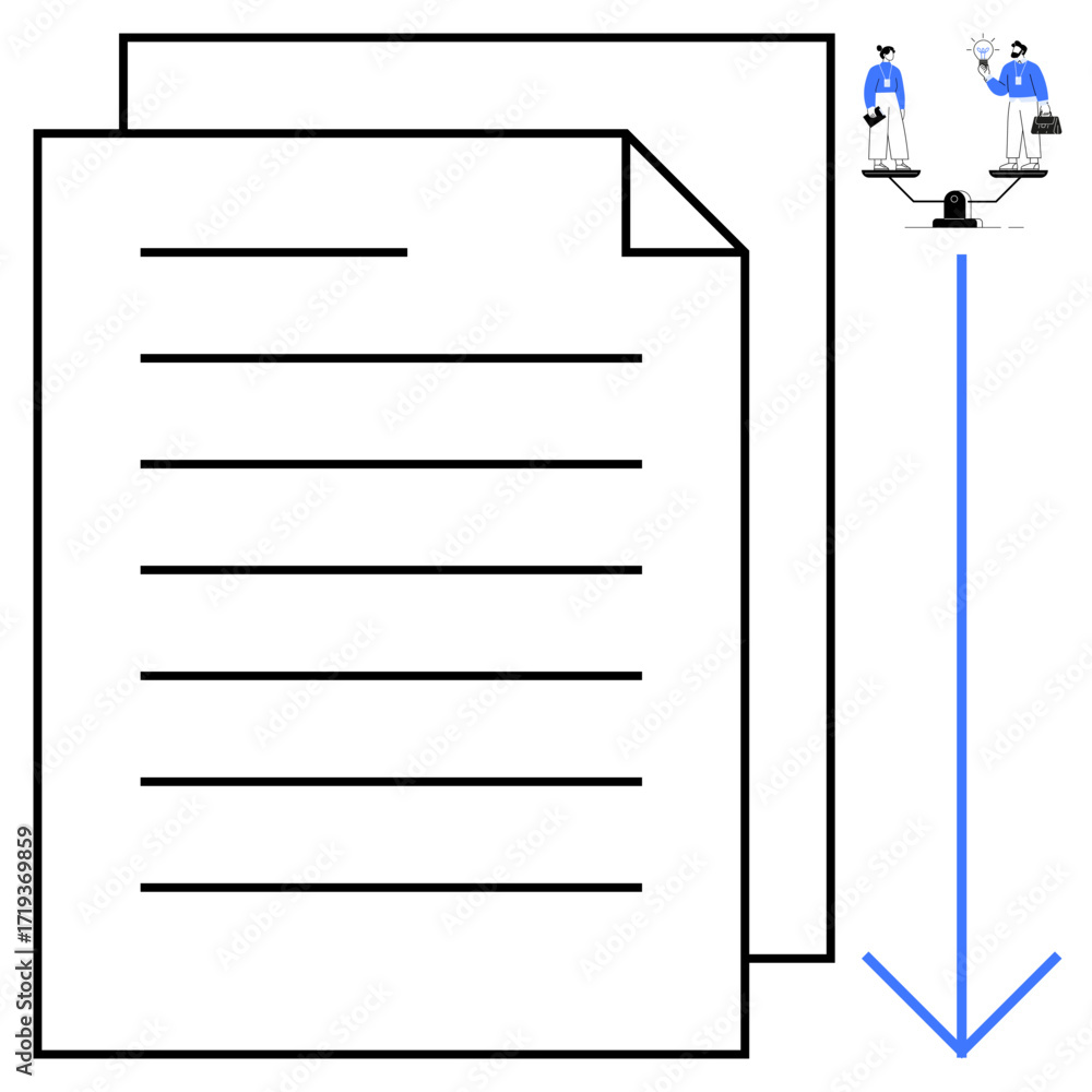 Poster large documents in focus, small team members collaborating across tasks and progress, highlighted by
