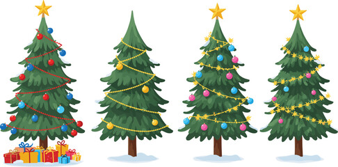 Art & IllustrationChristmas tree coloring activity with decorations, festive gifts, garlands, ornaments, and stars, fun holiday game for kids and families