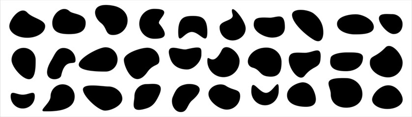 Set of different blotch shapes. Random abstract liquid shapes, round abstract organic elements. Pebble, drops and blobs silhouettes. 