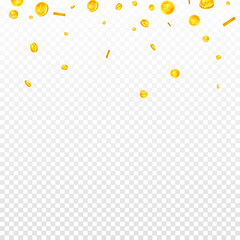 Indian rupee coins falling. Scattered gold INR