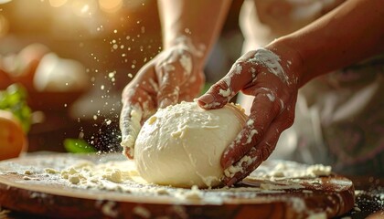 Hands kneading dough, a culinary art, crafting a perfect culinary experience, with flour-dusted finesse