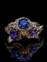 Blue Sapphire Diamond Ring Macro View