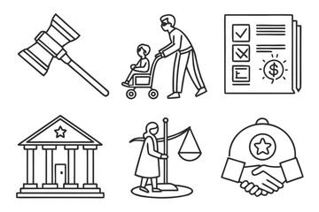 Vector icon set of diverse people silhouettes and symbols for business, travel, and hotel design