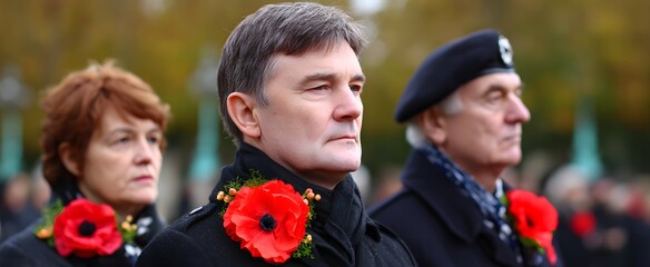 The armistice day ceremony in France evokes deep honor with wreaths and poppies.