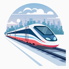 Naklejka premium High-Speed Train Travel Modern Passenger Transportation Across Urban Cityscapes