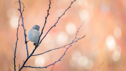A small bird perched on a branch with a soft pastel background in the spring time