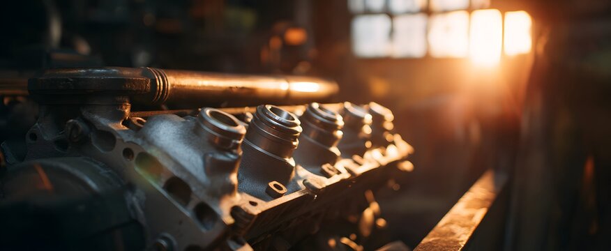 The engine block a heart reborn revived by a mechanic in sunlit rustic calm.