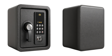 Stylish Black Safe with Digital Lock in Isolated Transparent Background