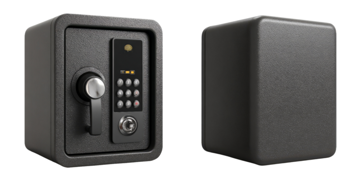Stylish Black Safe with Digital Lock in Isolated Transparent Background