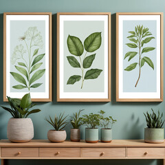Portraits of green plants hanging on a wall, showcasing modern indoor greenery, minimalistic decor, and natural accents for a stylish home.