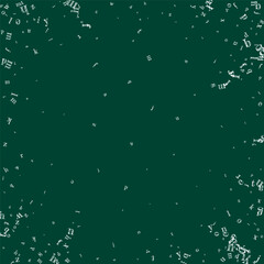 Flying latin letters. White chalk  scattered