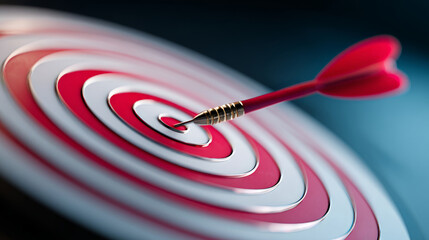 Dart hitting bullseye on target.