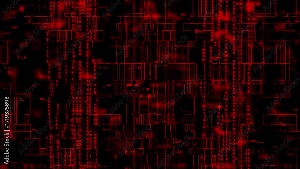 Poster abstract background of glowing red digital grids, circuits, and data streams. seamless loop for tech
