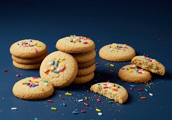 Soft Sugar Cookies with Sprinkles on Dark Mint Background 