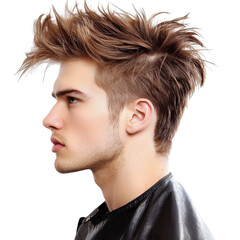 Stylish Young Man with Trendy Spiked Hair and Modern Hairstyle Posing Against a White Background transparent background