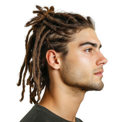 Young man with dreadlocks posing confidently against a clean background showcasing unique hairstyle and individual style transparent background