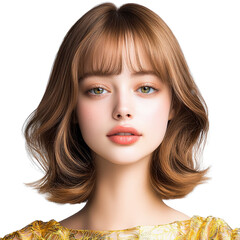 Young Woman with Smooth Hair and Natural Makeup Posing Gracefully on Isolated Background in Fashionable Outfit transparent background