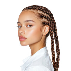 Young Woman with Braided Hair and Clear Skin Posing in Studio Against Neutral Background transparent background