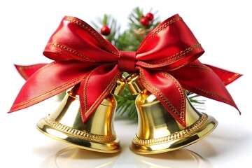 Christmas bells with red ribbon isolated on white background for decoration
