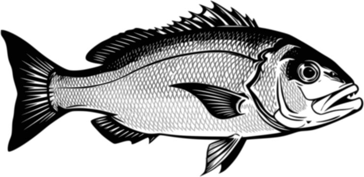 black and white silhouette vector of snapper fish with white background
