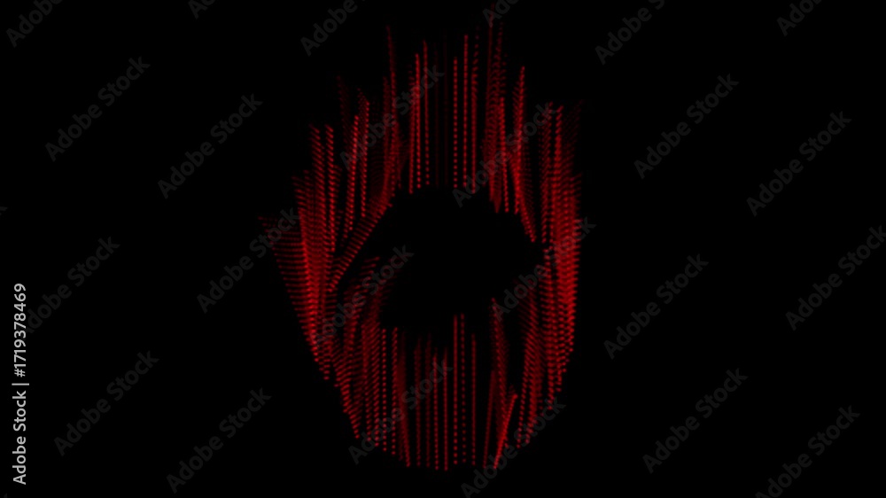Poster a ring of vertical red lines undulates with fiery motion like audio visualizer or energy portal. sea