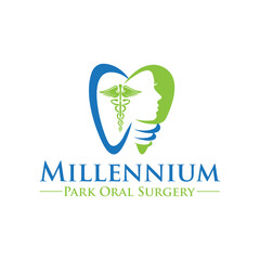 Millennium park oral surgery logo with caduceus icon