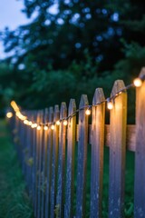 String Lights on Wooden Fence at Dusk