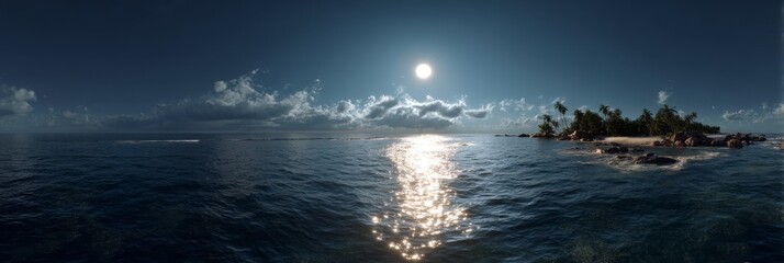 Sunlit ocean panorama with hdri effect tropical island scenic viewpoint
