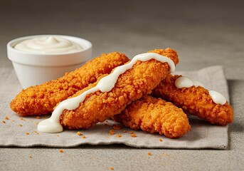 Spicy Chicken Tenders with Ranch on Soft Beige Background 
