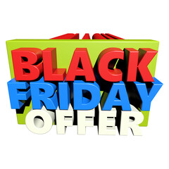 Colorful 3d letters announcing black friday offer with gift box