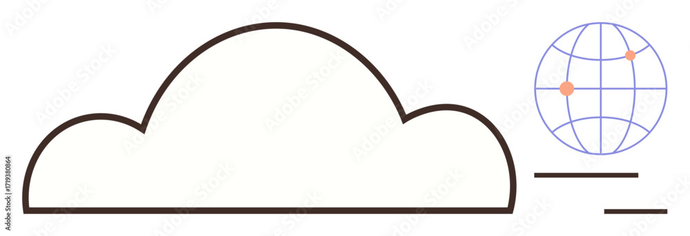 Aufkleber cloud outline paired with a globe featuring gridlines and points, connecting regions. ideal for tech