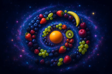 Spiral Galaxy of Fruits – Cosmic Food and Fantasy Illustration