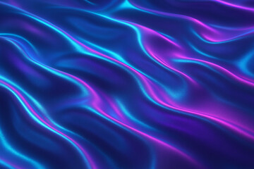 Obraz premium Neon holographic silk waves in blue and purple