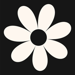Flat graphic of a simple cream-colored flower with five rounded petals on a solid black background, ideal for modern design use.