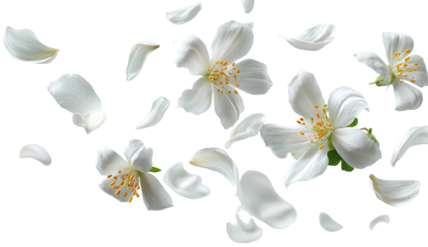 White flowers and petals scattered