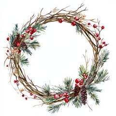 Dry branchs Wreath wreath illustration watercolor.