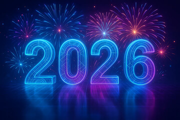 Happy New Year 2026 – Bright Neon Fireworks Celebration