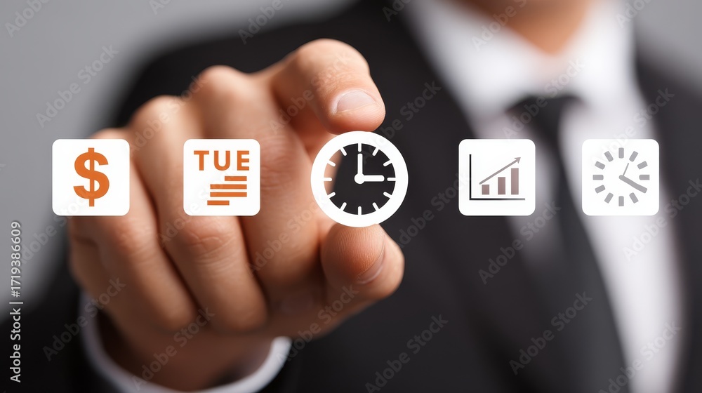 Poster businessman emphasizing time management, a visual representation of punctuality and productivity in 