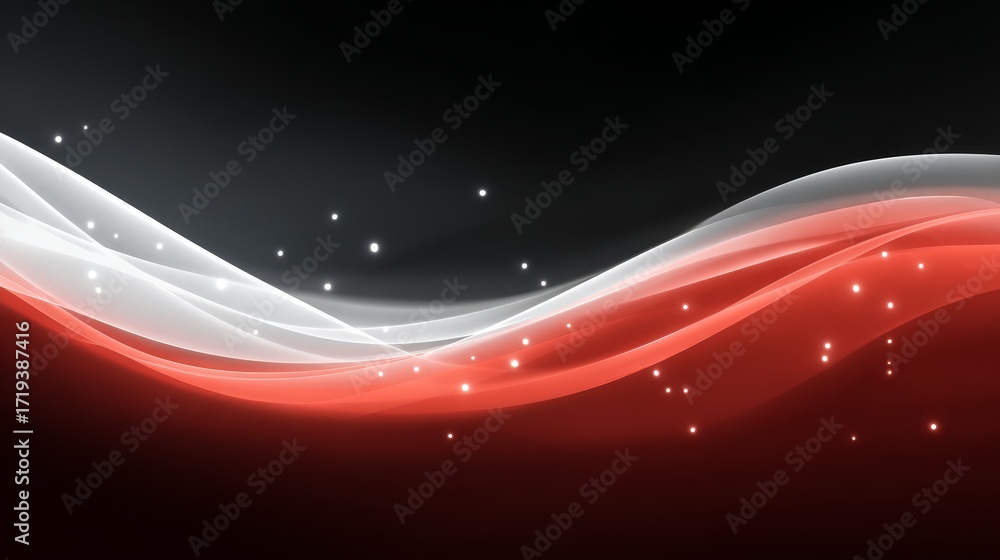 Poster dynamic red and white wave flowing against a contrasting black backdrop abstract.
