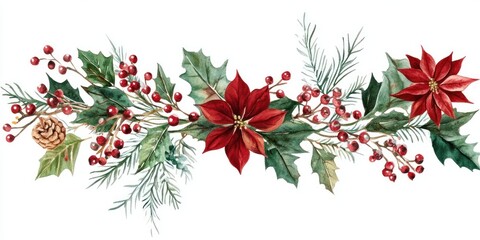 Winter flower garland art illustration watercolor.