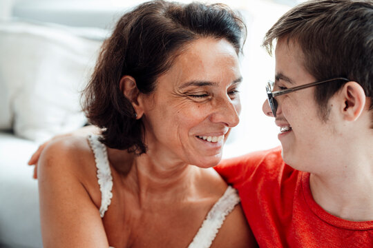 Mother and son with trisomy 21 share a joyful moment together