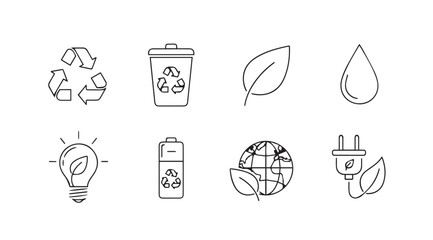 Collection of eco friendly symbols and icons in a simple silhouette style