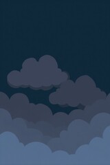 A flat illustration of night clouds displayed on a solid background. Clouds are dark gray silhouettes 