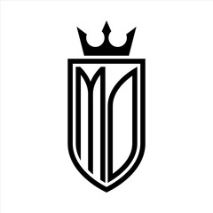 MO Vector logo of initials shield with crown and minimalist, elegant style