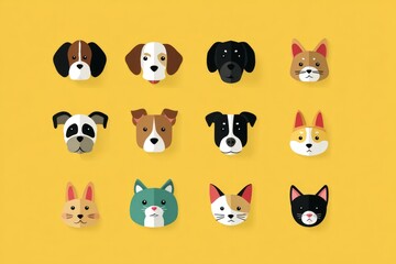 Fototapeta premium Minimal Geometric Design of Dogs, Cats, and Small Pet Icons 